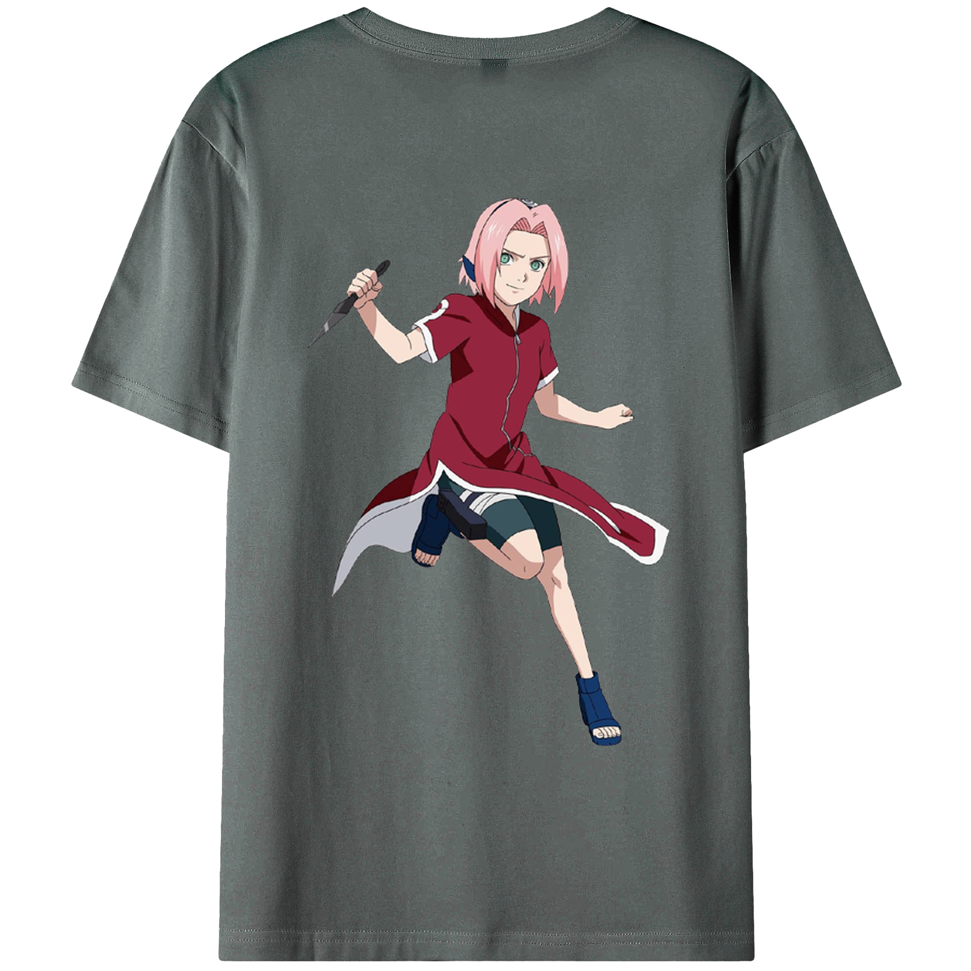 （画像用） NARUTO -ナルト- 春野サクラ Haruno Sakura 綿100％ メンズ半袖Tシャツ（バックプリント） 通気性